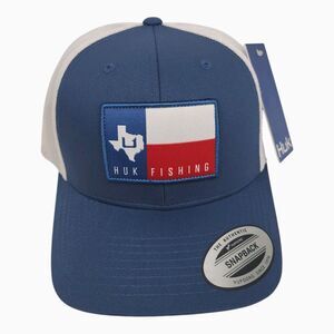 Huk Big State Texas Logo Trucker Mesh Snapback Hat Cap Blue New With Tags NWT